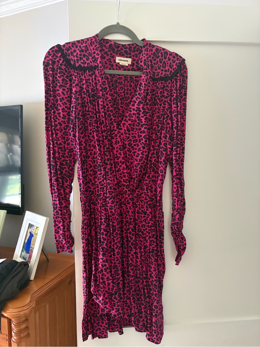 Zadig & Voltaire Hot Pink and Black Leopard Print Long-Sleeve Dress